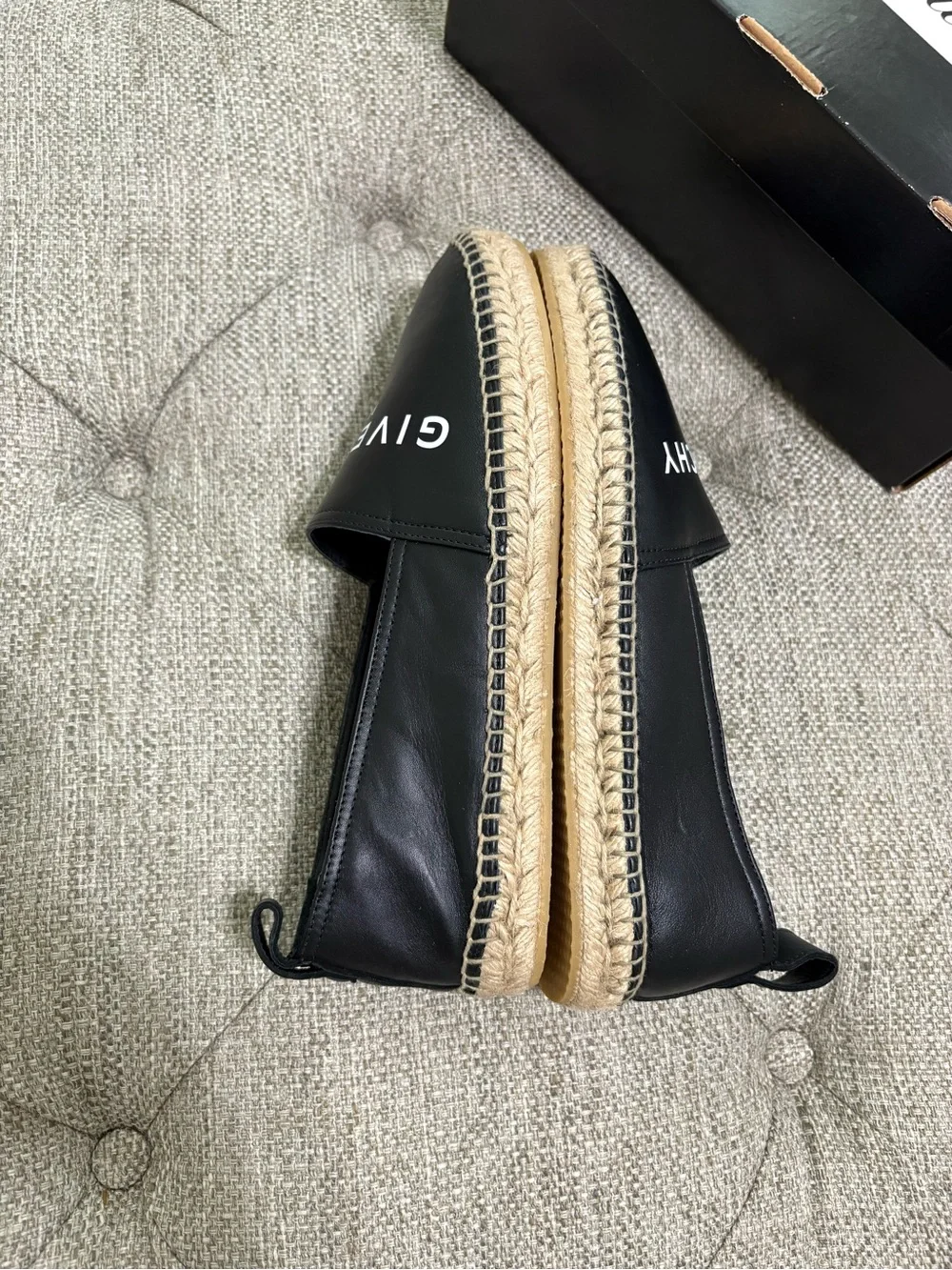 Givenchy Black Leather Logo Espadrille Flats